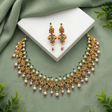 Premium Quality Gold Plated Kemp Stone With Pearl Necklace JH3600