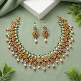 Premium Quality Gold Plated Kemp Stone With Pearl Necklace JH3600