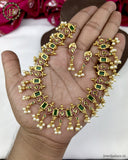 Premium Quality Gold Plated Kemp Stone With Pearl Necklace JH3602