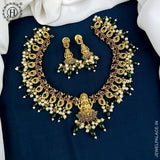 Premium Quality Gold Plated Kemp Stone With Pearl Necklace JH3604