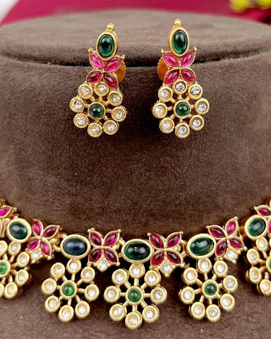 Gold Plated Brass With Kemp Stone Beautiful Necklace JH3611