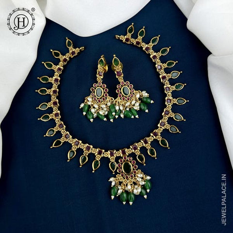 Gold Plated AD Stone Premium Necklace Set JH3627