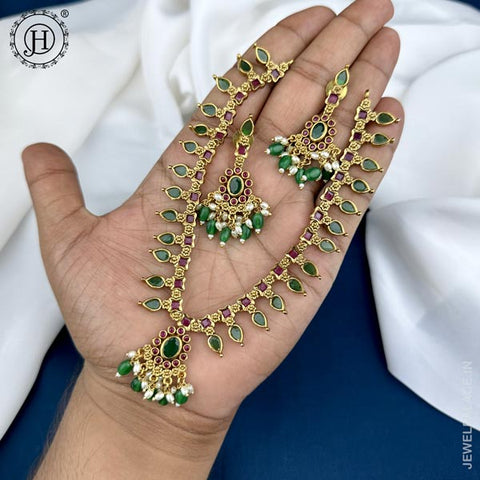 Gold Plated AD Stone Premium Necklace Set JH3627