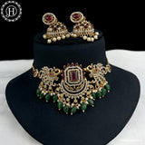 Beautiful Gold Finish Brass Kemp Stone Short Necklace JH3659