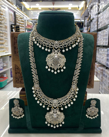 Premium Quality Beautiful AD Stone Combo Haram Set With Earrings  JH365