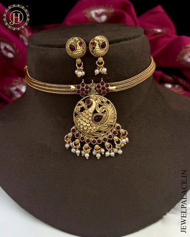 Beautiful Gold Plated Kemp Stone peacock Necklace JH3660