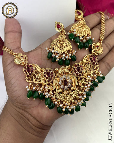 Beautiful Gold Plated Kemp Stone peacock Necklace JH3662