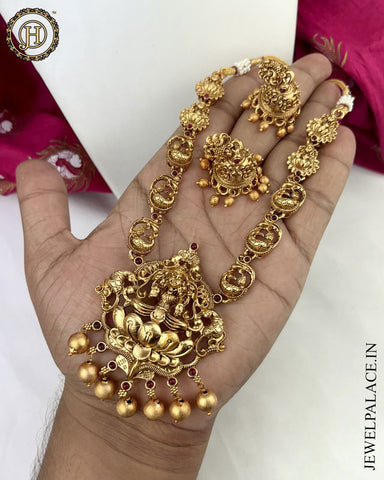 Elegant Gold Plated Kemp Stone Temple Necklace JH3663