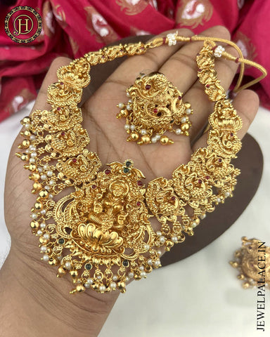 Elegant Gold Plated Kemp Stone Temple Necklace JH3664