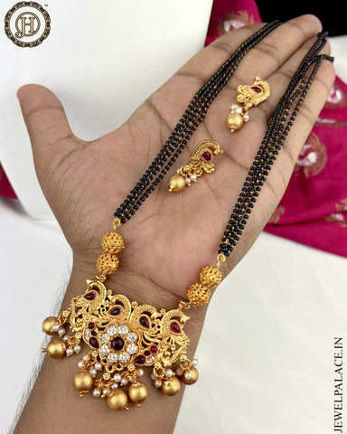 New Gold Finish Peacock Long Haram With Matching Earrings JH3666