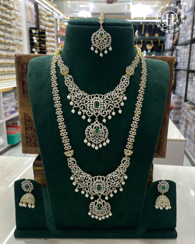 Premium Quality Beautiful AD Stone Combo Haram Set With Earrings  JH367