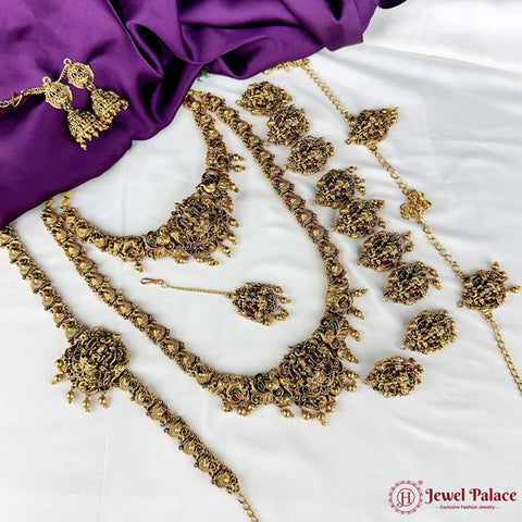 Latest Gold Plated Elegant South Indian Temple Design Bridal Jewellery Set JH3682