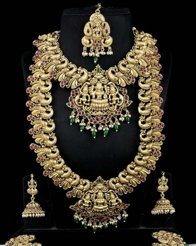 Latest Gold Plated Elegant South Indian Temple Design Bridal Jewellery Set JH3682