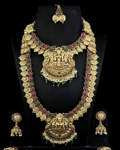 Latest Gold Plated Elegant South Indian Temple Design Bridal Jewellery Set JH3684