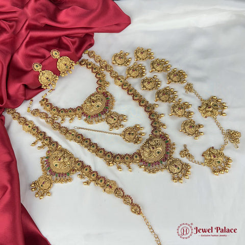 Latest Gold Plated Elegant South Indian Temple Design Bridal Jewellery Set JH3685