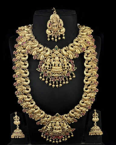 Latest Gold Plated Elegant South Indian Temple Design Bridal Jewellery Set JH3686