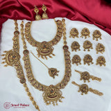 Latest Gold Plated Elegant South Indian Temple Design Bridal Jewellery Set JH3687