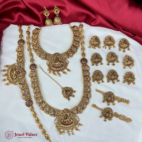 Latest Gold Plated Elegant South Indian Temple Design Bridal Jewellery Set JH3687