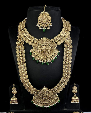 Latest Gold Plated Elegant South Indian Temple Design Bridal Jewellery Set JH3687