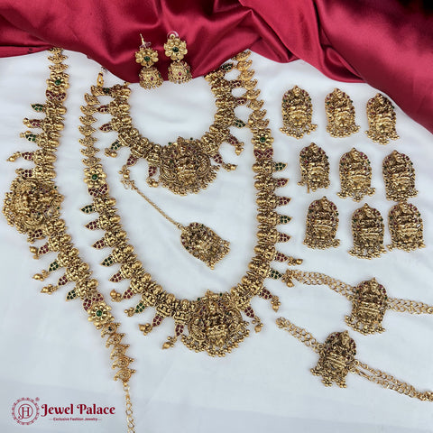 Latest Gold Plated Elegant South Indian Temple Design Bridal Jewellery Set JH3688