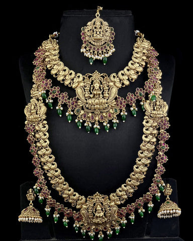 Latest Gold Plated Elegant South Indian Temple Design Bridal Jewellery Set JH3688
