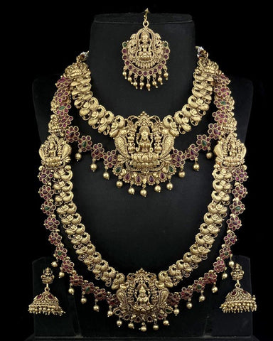 Latest Gold Plated Elegant South Indian Temple Design Bridal Jewellery Set JH3689