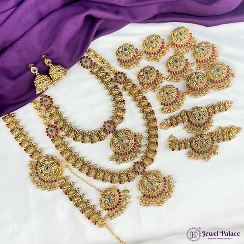 Latest Gold Plated Elegant South Indian Temple Design Bridal Jewellery Set JH3690