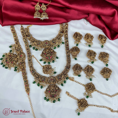 Latest Gold Plated Elegant South Indian Temple Design Bridal Jewellery Set JH3693