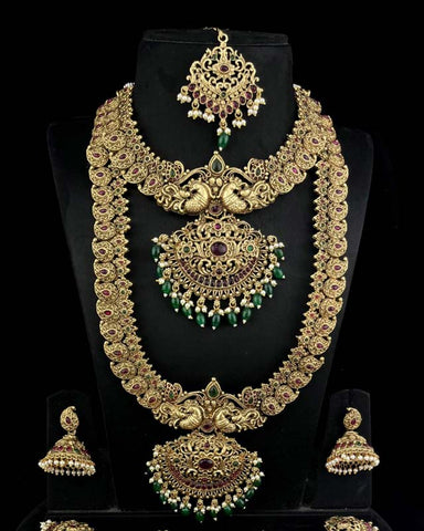Latest Gold Plated Elegant South Indian Temple Design Bridal Jewellery Set JH3693
