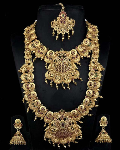 Latest Gold Plated Elegant South Indian Temple Design Bridal Jewellery Set JH3694