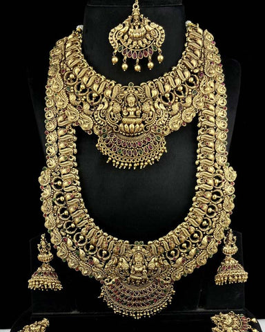 Latest Gold Plated Elegant South Indian Temple Design Bridal Jewellery Set JH3696