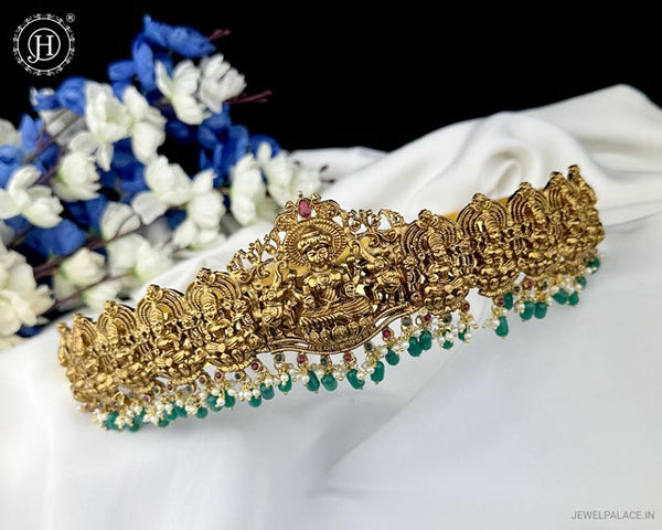 Beautiful Gold Plated Temple Design Vaddanam Hip Belt For Saree