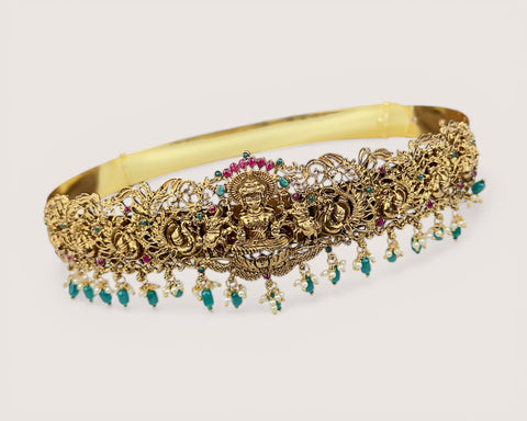 Beautiful Gold Plated Temple Design Vaddanam Hip Belt For Saree JH3705