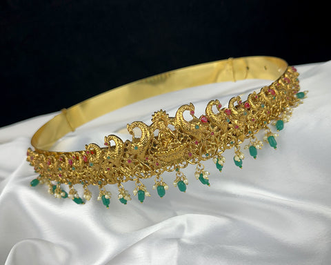 Beautiful Gold Plated Temple Design Vaddanam Hip Belt For Saree JH3707
