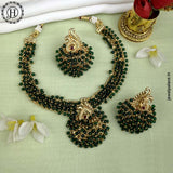 Elegant Peacock Design Kemp Stone Pearls Necklace JH3750