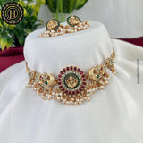 Gold Plated Kemp Stone Laxmi Design Necklace JH3795