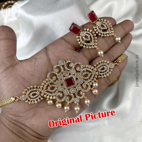 Beautiful Gold Finish Kemp Stone Necklace Set JH3799