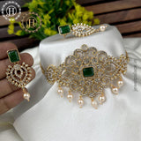 Beautiful Gold Finish Kemp Stone Necklace Set JH3799