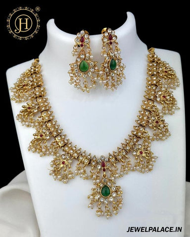 Beautiful Heavy Pearls Work Antique Necklace JH3804