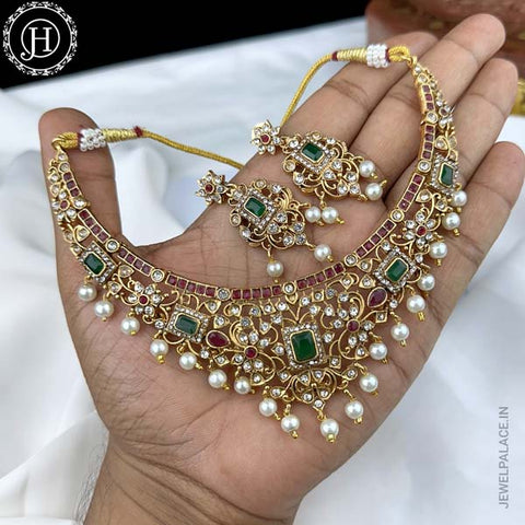 Beautiful Gold Finish Kemp Stone Necklace JH3805