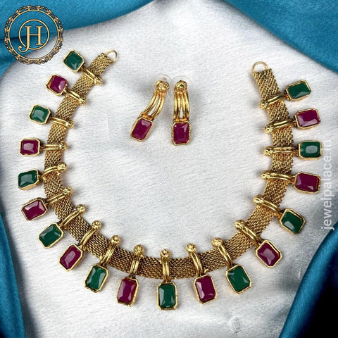 Ruby And Green Kemp Stone Necklace JH3806