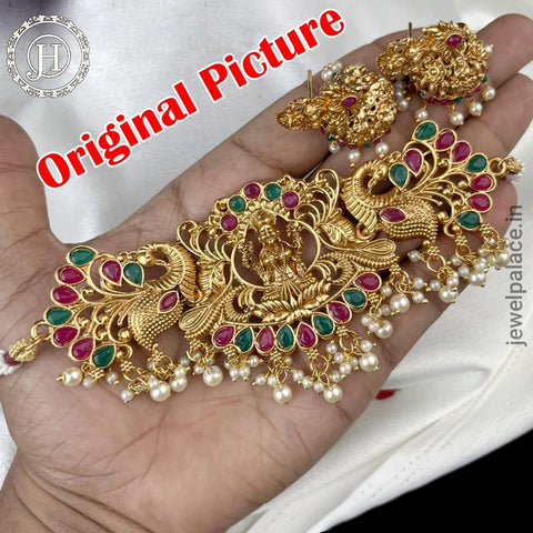 Beautiful Gold Finish Kemp Stone Laxmi Necklace JH3819