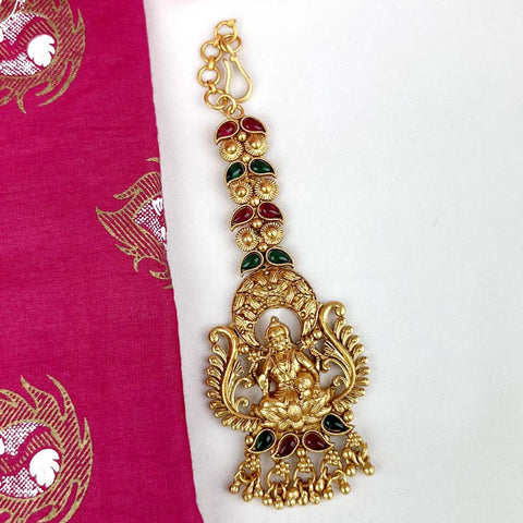 Beautiful Gold Plated Kemp Stone Temple Look Maang Tikka JH3850