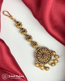 Beautiful Gold Plated Kemp Stone Temple Look Maang Tikka JH3850