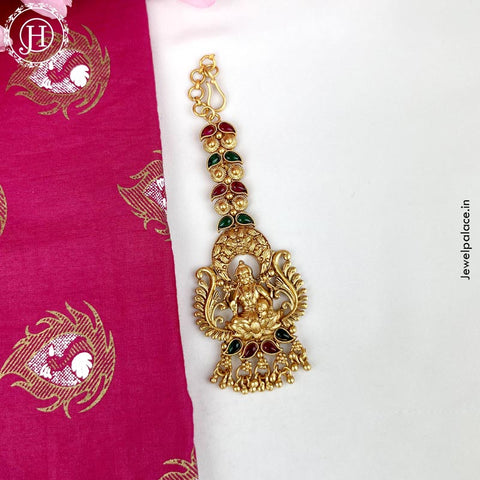 Beautiful Gold Plated Kemp Stone Temple Look Maang Tikka JH3850