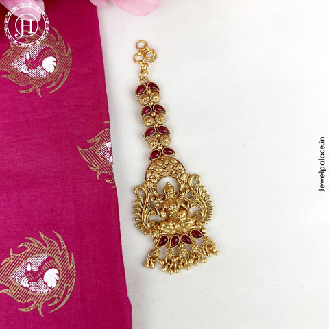 Beautiful Gold Plated Kemp Stone Temple Look Maang Tikka JH3851