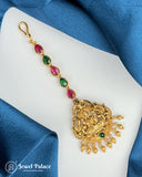 Beautiful Gold Plated Kemp Stone Temple Look Maang Tikka  JH3852