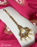 Beautiful Gold Plated Kemp Stone Temple Look Maang Tikka JH3853