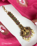 Beautiful Gold Plated Kemp Stone Temple Look Maang Tikka JH3854