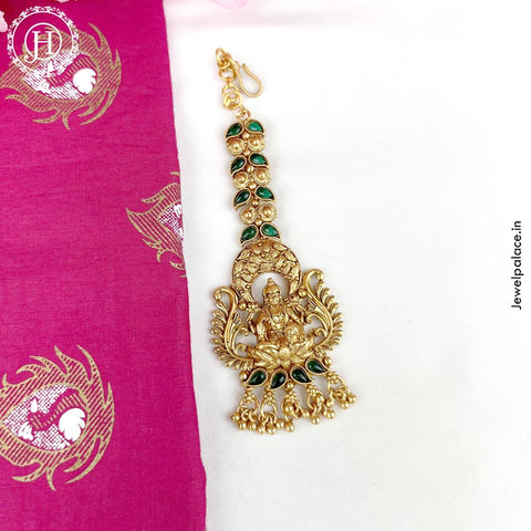 Beautiful Gold Plated Kemp Stone Temple Look Maang Tikka JH3854